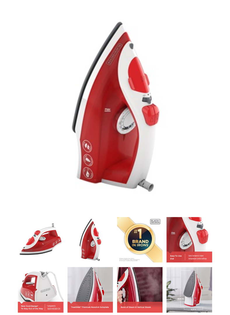 Variable Control Compact Steam Iron, Red