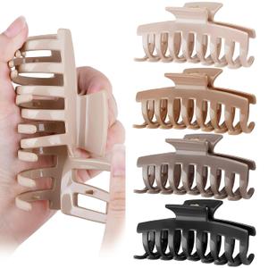 TOCESS Nylon Hair Claw Clips: Flexible & Unbreakable Safe Large Hair Claws for Thick/Thin Hair Women - Strong Hold 4 Pack 4 Inch Big Jaw Clips - Perfect Stocking Stuffers