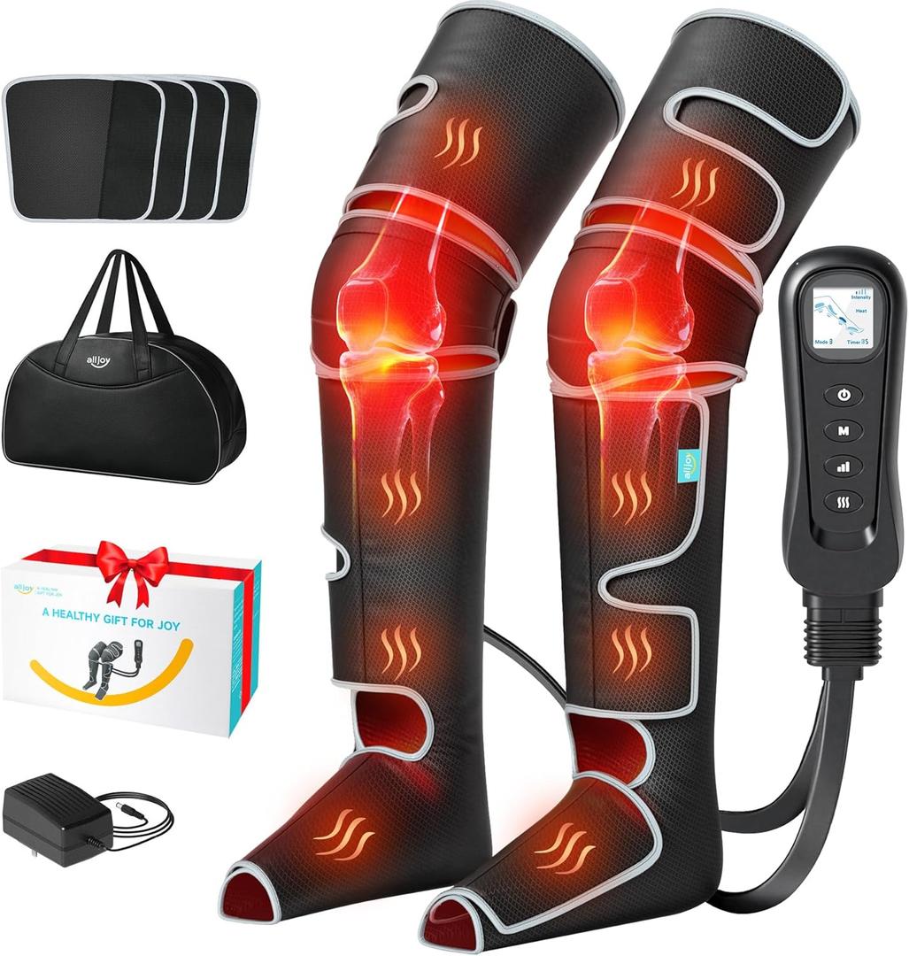 ALLJOY Leg Massager for Circulation and Pain Relief FSA, Gifts for Men Women Dad Mom, Leg Massager with Heat and Compression, 2 Heat 5 Modes 4 Intensities 4 Extenders