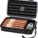 Flauno Travel Cigar Humidor Case - Portable Cigar Box with Humidifier Disc & Cigar Cutter | Waterproof | Airtight | Durable (Holds up to 10 Cigars)