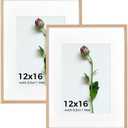 Atryinous 12x16 Frame Set of 2, Solid Oak Wood 12 x 16 Picture Frames with Plexiglass Display Poster 8.5x11 with mat or 12x16 without matte Wall Hanging Collage frame Wall Decor