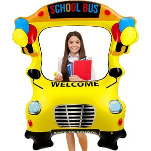 51 Inch Back to School Photo Frame School Bus Inflatable Photo Frame Bus Balloon Selfie Backdrop Inflatable Balloon Decorations for Party Supplies Classroom Decoration