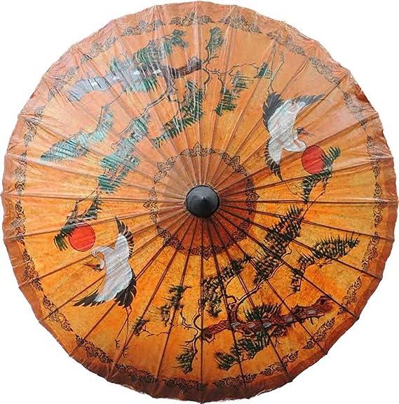 Bestage 33.5" Chinese Japanese Handmade Oil Paper Umbrellas Parasol,Thai Asian Fairy Crane Painted Decoration Umbrellas for Parties Photography Costumes and Other Events（1 PCS