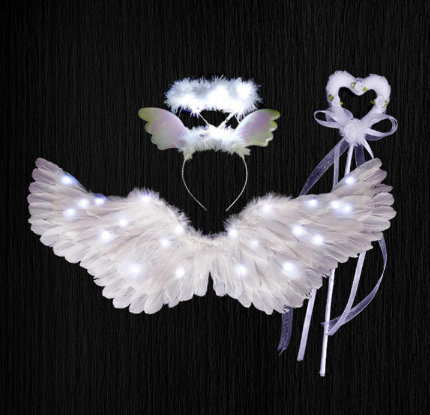 Angel Wings, Light Up Angel Wings and Halos with LED Lights, White Angel Wings Costume