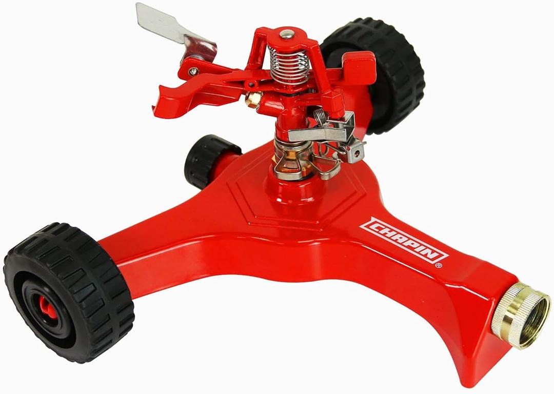 Chapin Wheeled Impact Sprinkler, 360 Automatic, Up to 85 ft Coverage, Red