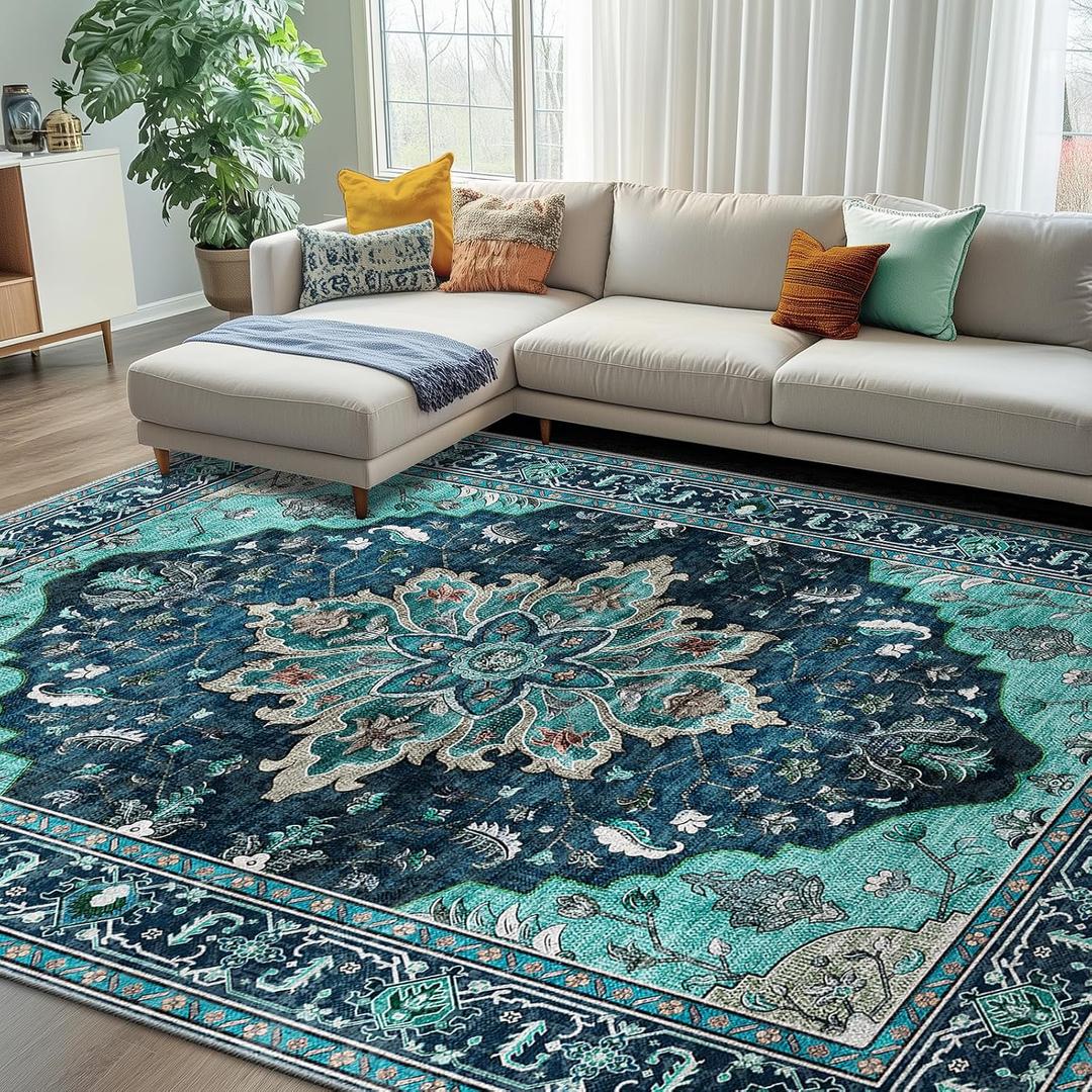 RELEANY Washable Area Rug, 7'x10', Teal
Non-Slip, Water Repellent, Pet Friendly, Easy to Clean, Vintage Floral Boho Decor for Living Room Bedroom Dining Room Office