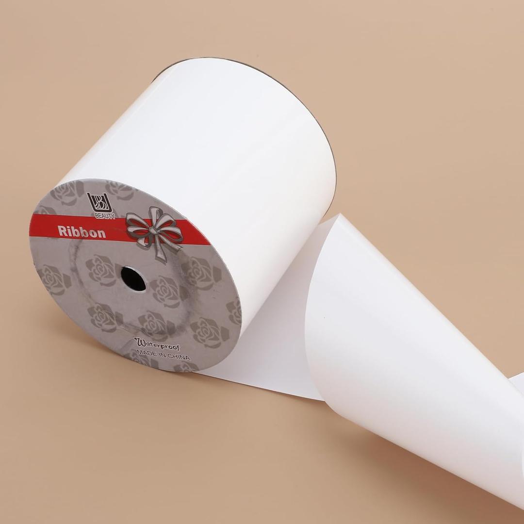4inch x 50 Yards Shiny White Waterproof Ribbon,Curling Ribbon for Gifts Package Wrapping,Crafting.