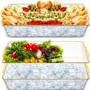 Baderke 2 Set 16" x 9" Plastic Chilled Serving Tray for Parties with Compartments Ice Chilled Party Platter Charcuterie Serving Board Cold Dish Dip for Fruit Seafood Vegetable Appetizer (Gold Rim)