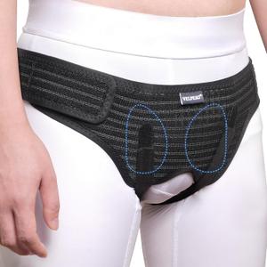 VELPEAU Hernia Belt for Men & Women - Bilateral/Double Inguinal, Groin Hernia Support Truss Underwear Briefs, Pain Relief Recovery Adjustable Strap with 2 Removable Medical Compression Pads (Black, S)