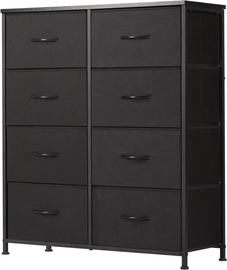 Sweetcrispy Dresser for Bedroom with 8 Drawers, Large Storage Tower | Fabric Chest of Drawers with Metal Frame Wooden Top for Closet, Living Room, Entryway, Ink, Size: 31.5"D x 11.8"W x 36.4"H (8 Drawers)