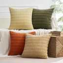 MIULEE Pack of 4 Boho Farmhouse Corduroy Decorative Throw Pillow Covers 20x20 Inch for Sofa Living Room Couch Bed Modern Retro Soft Striped Pillow Covers Home Decor Brown Green