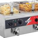 CROSSON 12L Dual Tank Countertop Electric Deep Fryer with Drain,Solid Basket and Lid for Restaurant and Home Use 120V,3600W Stainless Steel Commercial Deep Fryer (EF-6V-2)