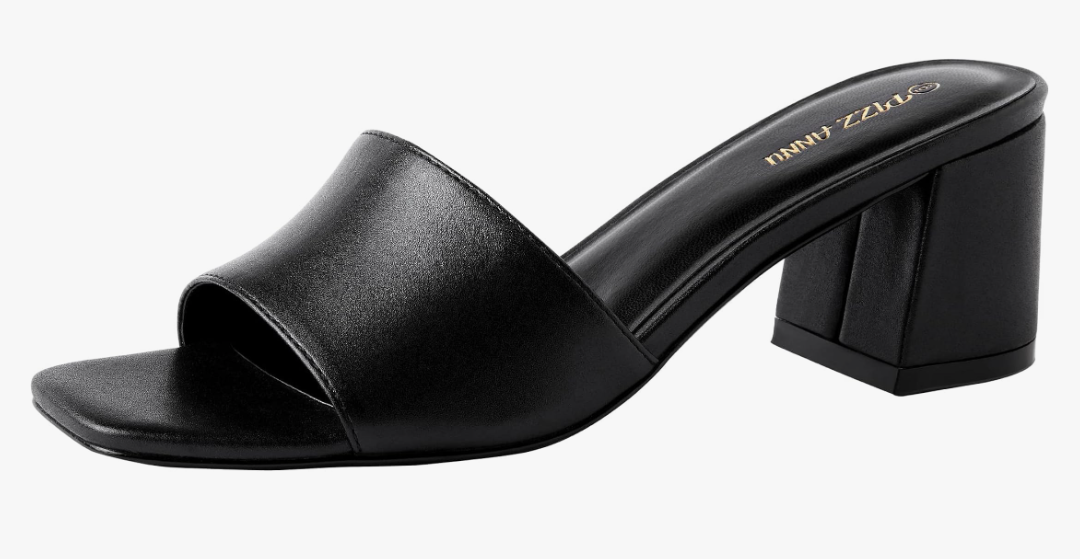 PIZZ ANNU Women's Square Open Toe Heels Sandals Low Block Chunky Heeled Sandal Slip on Mules Comfortable Casual Dress Pumps Shoes