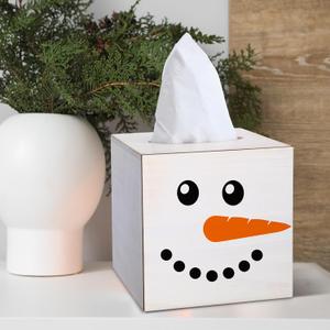 Christmas Tissue Box Cover 6 x 6 x 6 Inch Wooden Decorative Tissue Box Holder Square Christmas Paper Towel Holder Cube Boxes Funny Cube Case for Home(Snowman)
