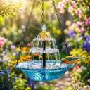Solar Powered Hanging Bird Bath Fountain 3-Tier Cascade Glass Water Feature for Outdoor Garden Decor - Blue Hanging Birdbath with Solar Pump & Chain for Yard, Patio, Backyard Attracting Hummingbirds