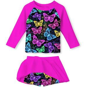 Idgreatim Girls Swimsuit Rash Guard Set Long Sleeve Two Piece Bathing Suit 5-6 Years (Purple)