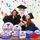 Graduation Decorations 2026,Red and Blue Graduation Plates and Napkins 2026,200pcs Class Of 2026 Party Decorations Tableware for Graduation Party Supplies,Serve 50 (Red and Blue)