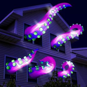 Libima 5 Pcs 5 ft Halloween Inflatable Lighted Giant Octopus Tentacle with Build in LED Broke Out from Window Blow up Decor for Halloween Window Decoration Outdoor Yard Lawn Garden Holiday Party