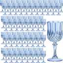 7OZ Plastic Wine Glasses, Reusable Vintage Goblets Unbreakable Drinking Glasses Crystal Water Cups Champagne for Wedding, Parties (100, Blue)