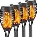 4 Pack Led Solar Torch Light with Flickering Flame Outdoor Waterproof Halloween Decorations, Solar Torches Stake Lights, Auto On/Off Garden Lights Christmas Decorations