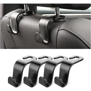 Car Back Seat Headrest Hooks, 4 Pack Black Stylish Back Seat Hanger for Car Handbag Clothes Coats Grocery Bags, Car Interior Accessories (Black2)