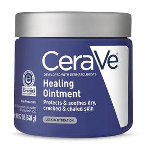 CeraVe Healing Ointment, Hydrating Skin Protectant With Petrolatum, Hyaluronic Acid & Ceramides, Face & Body Skin Barrier Repair For Cracked, Chafed, Dry Skin, Fragrance Free & Lanolin Free, (12 Ounce)