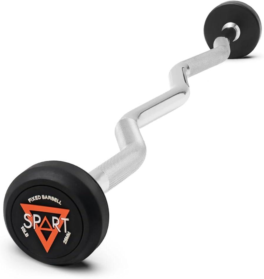 Rubber Coated Fixed Barbell, Pre-Loaded Weights EZ Curl Solid Steel Barbells, Weighted Bar for Weightlifting Exercise, Bodybuilding, Strength Training, Squat Rack & Bench Press (10LB)