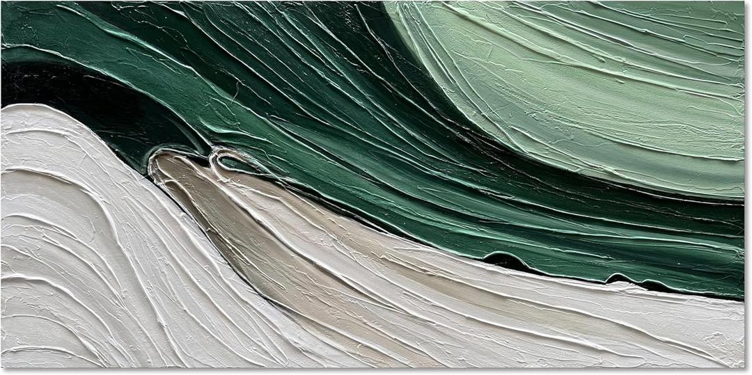 Art 24x48 Inch Hand-Painted Green Texture Oil Painting Modern Abstract Canvas Art Home Wall Decoration (Dn168)