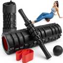 5-in-1 Foam Roller Set, Massage Roller Stick, Massage Ball, Resistance Band for Deep Muscle Massage, Trigger Point Release, Pilates, Yoga (Black-18(5 in 1)) 40.00