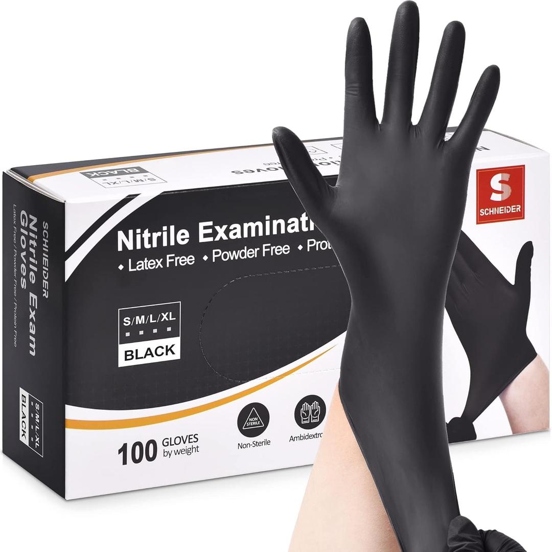 Schneider Nitrile Exam Gloves, 4 Mil Black Gloves Disposable Latex Free Powder Free, Food Safe for Cooking, Food Prep, Clean (Black, XL)
