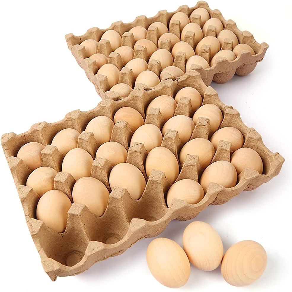 SallyFashion 48 Pcs Wooden Eggs for Crafts, Fake Brown Eggs to Paint Easter Dyeable Decorations Baskets for Kids Color