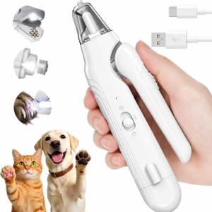 2-in-1 Dog Nail Clippers with Light - Electric Pet Nail Grinder Quiet for Small Large Dogs & Cats, LED Prevent Over Cutting, USB-C Rechargeable Safety Guard Grooming Kit for Black Nails-SGX