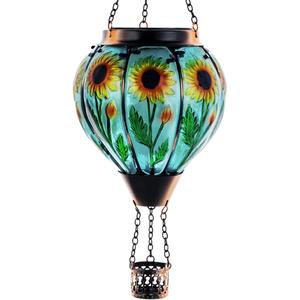 Starsoul Sunflower Hot Air Balloon Solar Lantern Glass Outdoor Hot Air Balloon Solar Flickering Flame Light Hanging Solar Lanterns Outdoor Waterproof Garden Patio Yard Party Decor
