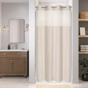 eachope Stall No Hooks Needed Linen Textured Shower Curtain with Snap-in Fabric Liner Set,Hotel Luxury Decor Shower Curtains for Bathroom,Waterproof & Washable,60Wx74H,Cream