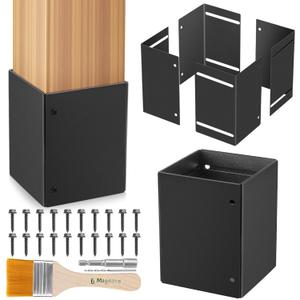 Adjustable Post Protector, Stainless Steel Post Sleeve, Fence Post Protection Tool, Protects Wooden Fences and Mailboxes from Rain and Mower Damage,Adjustable (Range 3.4-6) (1 Set)