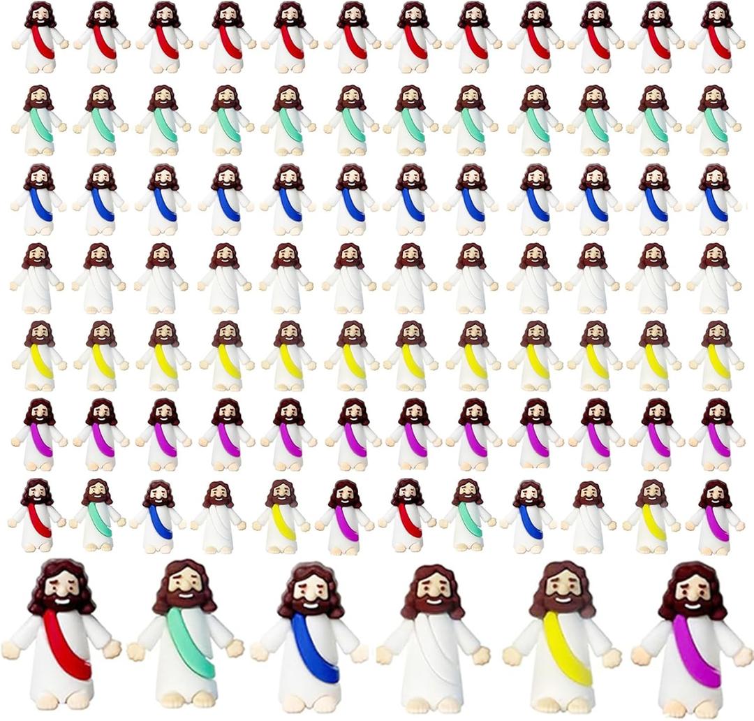 Mini Jesus Figures, Set of 100pcs Action Figures Little Jesus Figures, Tiny Jesus Figures to Hide and Seek Religious Gifts for Easter Egg Stuffers (Mix)