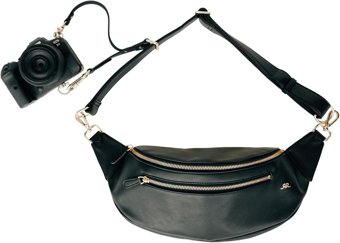 The Sidekick Camera Bag Compact, Vegan Leather, Hands-Free Crossbody with Protective Suede Interior, Black