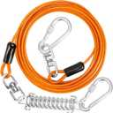 jenico Dog Tie Out Cable, 10/15/20/30/40/50/70/100/150FT Runner Cable with Swivel Hook and Shock Spring, Dog Leash Run Tether for Yard Outdoor and Camping,for Small to Medium Pets Up to 500 LBS (Orange)