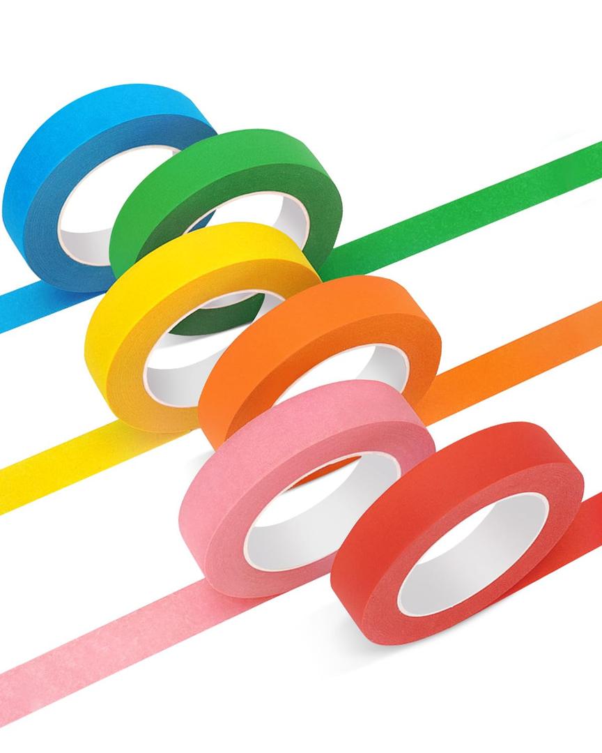 Colored Masking Tape Painters Tape 1 Inch, 6 Rolls (990 Feet) Rainbow Painting Tapes for Art Craft Scrapbook DIY Colored Coding Drawing Labeling, 6 Vibrant Colors