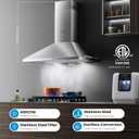 Midea MVP30W6AST Ducted Pyramid Range 450 CFM Stainless Steel Wall Mount Vent Hood with 3 Speed Exhaust Fan, 5-Layer Aluminum Permanent Filters, Two LED Lights, Convertible to Ductless, 30 inches