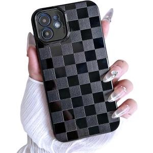 3 x MINSCOSE for iPhone 11 Case Aesthetic Checkered Plaid Checkerboard Design Pattern,Trendy Slim TPU Shockproof Protective Full Camera Protection Phone Cover-Black