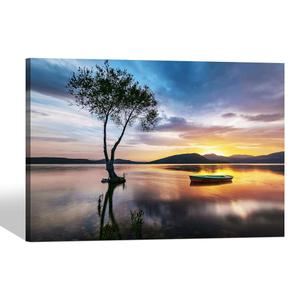 SD SOFT DANCE Natural Lake Landscape Picture Prints: Sunset Boat Scenery Painting Canvas Wall Art Nature Scene Artwork for Home Living Room Bedroom Office Wall Decor 24x16 Inch