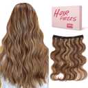 Benehair Halo Hair Extensions Real Human Hair, Halo Hair Extension 100% Human Hair, Wavy Halo Extensions Human Hair, Hair Halo Extensions, Wire Hair Extension, Medium Brown&Dark Blonde 55g/12inch