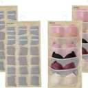 2Pcs Hanging Mesh Pockets Dual-Sided Closet Organizer for Underwear,Bra,Socks,Accessories with Hanger,Total 48 Pockets Beige