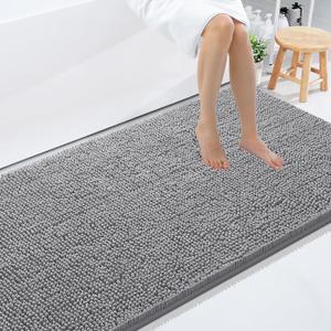 Smiry Luxury Chenille Bathroom Rugs 59x35, Extra Soft and Absorbent Shaggy Bath Mat, Machine Washable, Non-Slip Plush Carpet Runner for Tub, Shower, and Floor, Home Decor Accessories, Grey