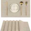 Leetaltree Beige Placemats Set of 6 - Heat Resistant Non-Slip Place mats for Dining Table, Washable Durable PVC Vinyl Woven Table MatsBeige, 6