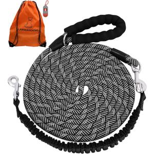 Long Dog Leash with Reflective Threads 30FT,Heavy Duty Bungee Dog Leashes for Small Medium Large Breed Dogs,Shock Absorbing Training Leash for Walking,Hunting,Camping&Yard