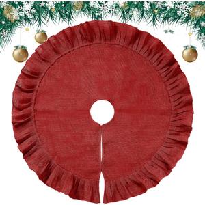 Tatuo 40 Inch Christmas Tree Skirt Decorations Linen Burlap Tree Skirt Round Xmas Cover for Christmas Party Mat Fall Indoor Clearance Outdoor Holiday Family Winter Home Decorations (Red Wine Color)