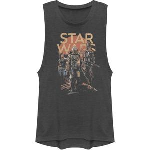 STAR WARS Junior's The Mandalorian Character Entourage Cowl Neck Sweatshirt (Charcoal)
