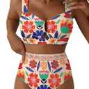 Herseas Women's 2 Piece U Wire Cutout Bikini Sets Floral Print High Waisted Swimsuit 2026 Summer Beach Swim Bathing Suit (XXL)